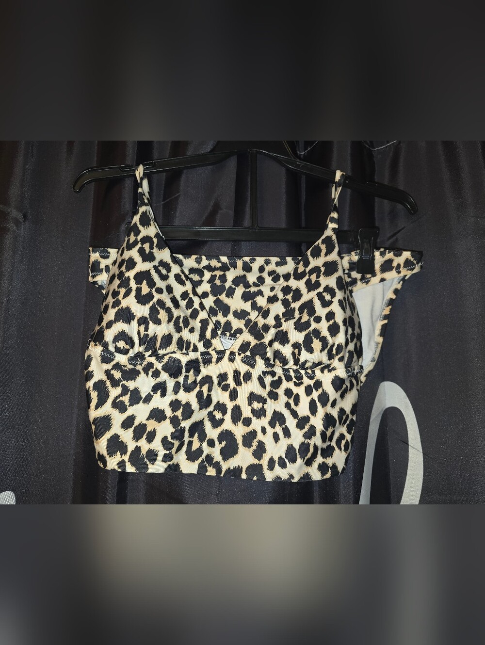 Leopard Print Cropped Bikini Set - Black & Cream